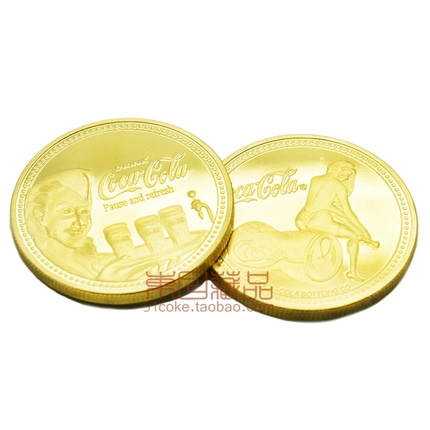 2 선택적 절묘한 박스 코카콜라 레트로 소녀 유리 병 패턴 기념 버전 골드 동전