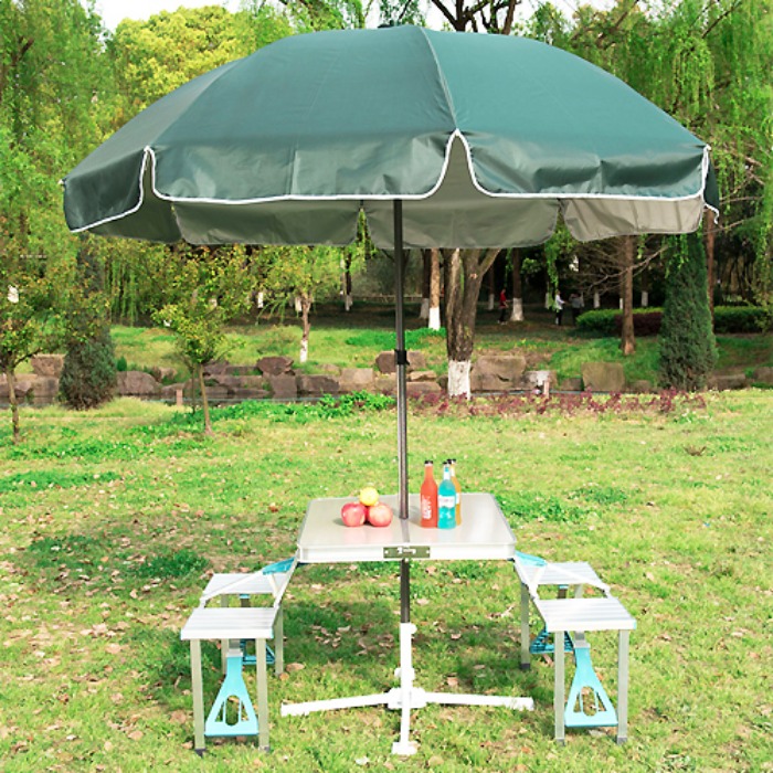 접이식 4인 테이블 피크닉 야외 캠핑 테이블의자 일체형 세트 파라솔