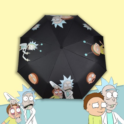 릭앤모티 자동 우산 접이식 3단