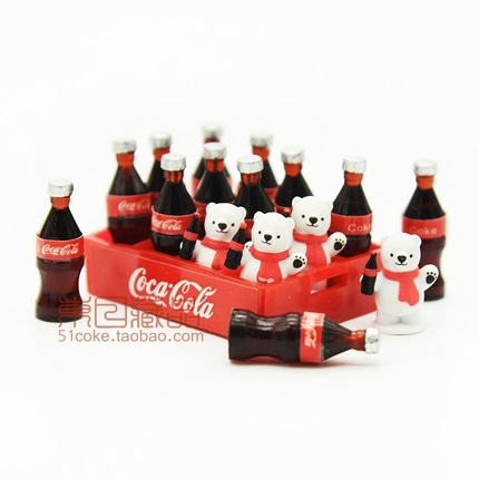 바구니 12 코크스 플러스 4 북극곰 인형 코카콜라 미니 미니어처 장면 모델 장식 장식품